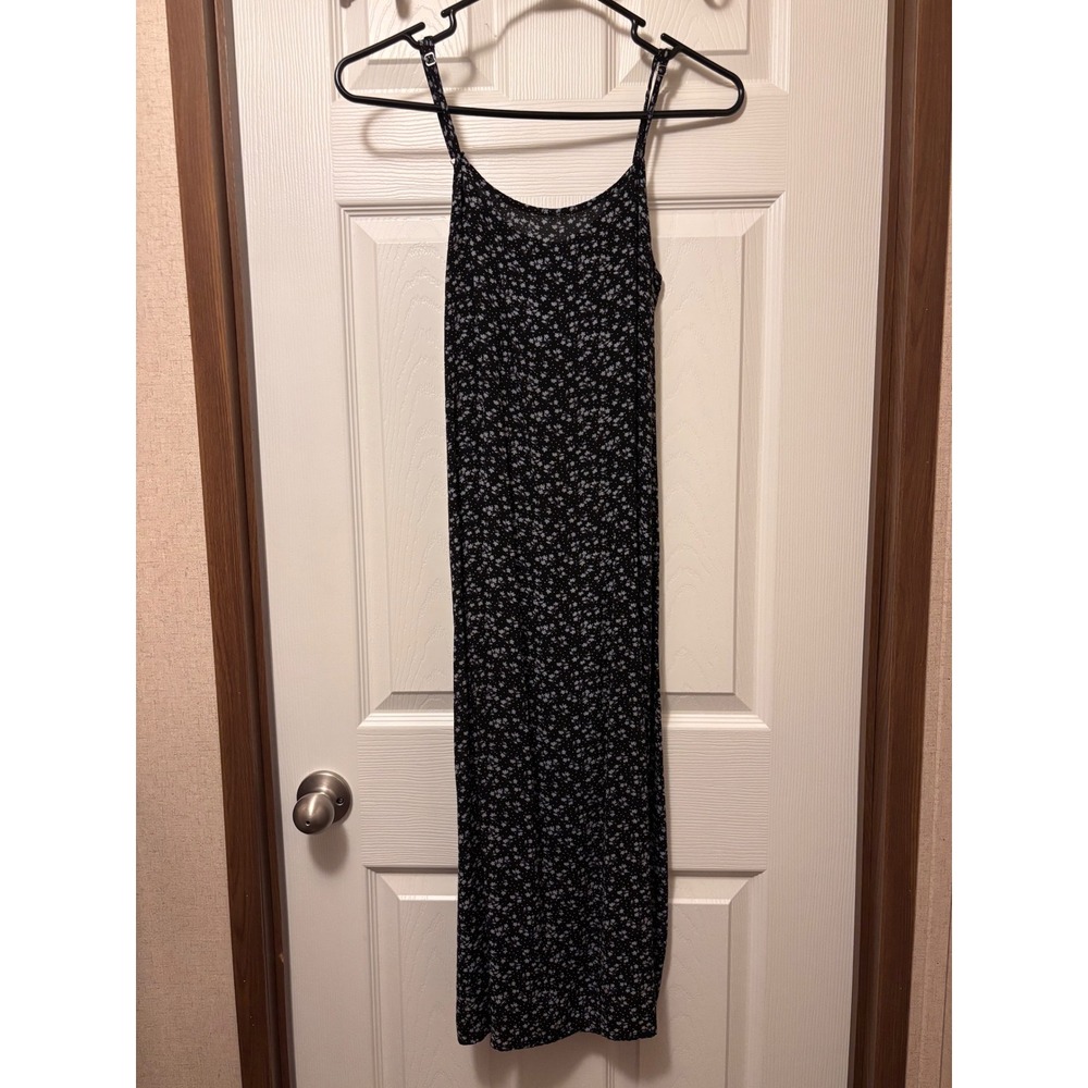 Brandy Melville Black Floral Midi Slip Dress Adjustable Straps One Size